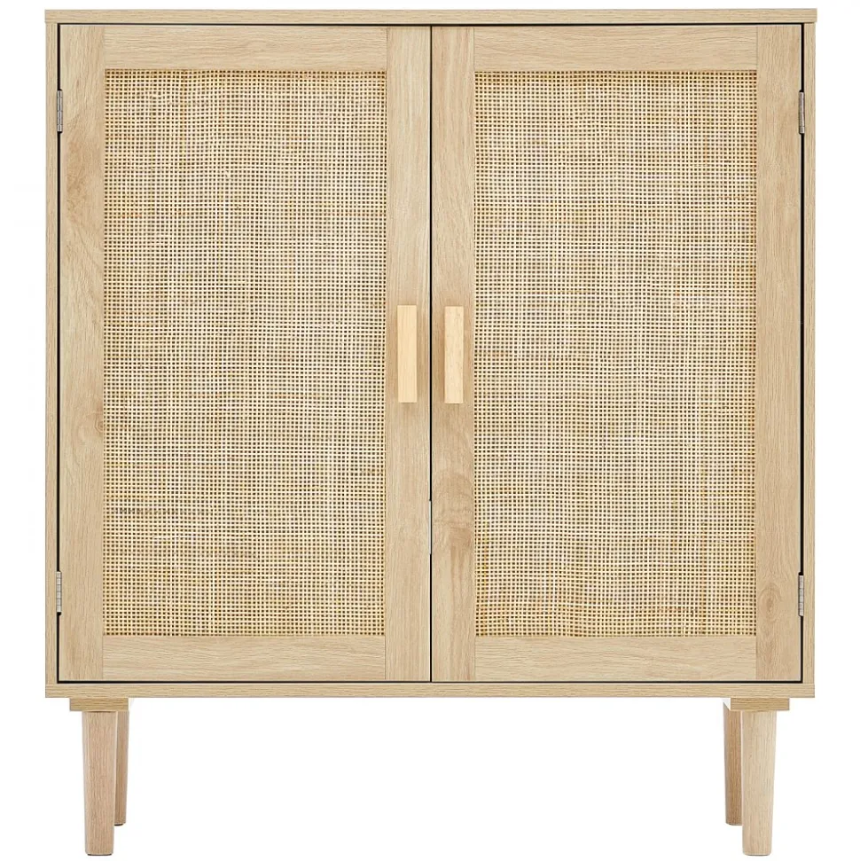VEVOR Rattan Cabinet, Rattan Storage Cabinet with 2 Magnetic Doors and Adjustable Shelves, Sideboard Buffet Cabinet for Hallway, Entryway, Living Room, or Kitchen, Natural