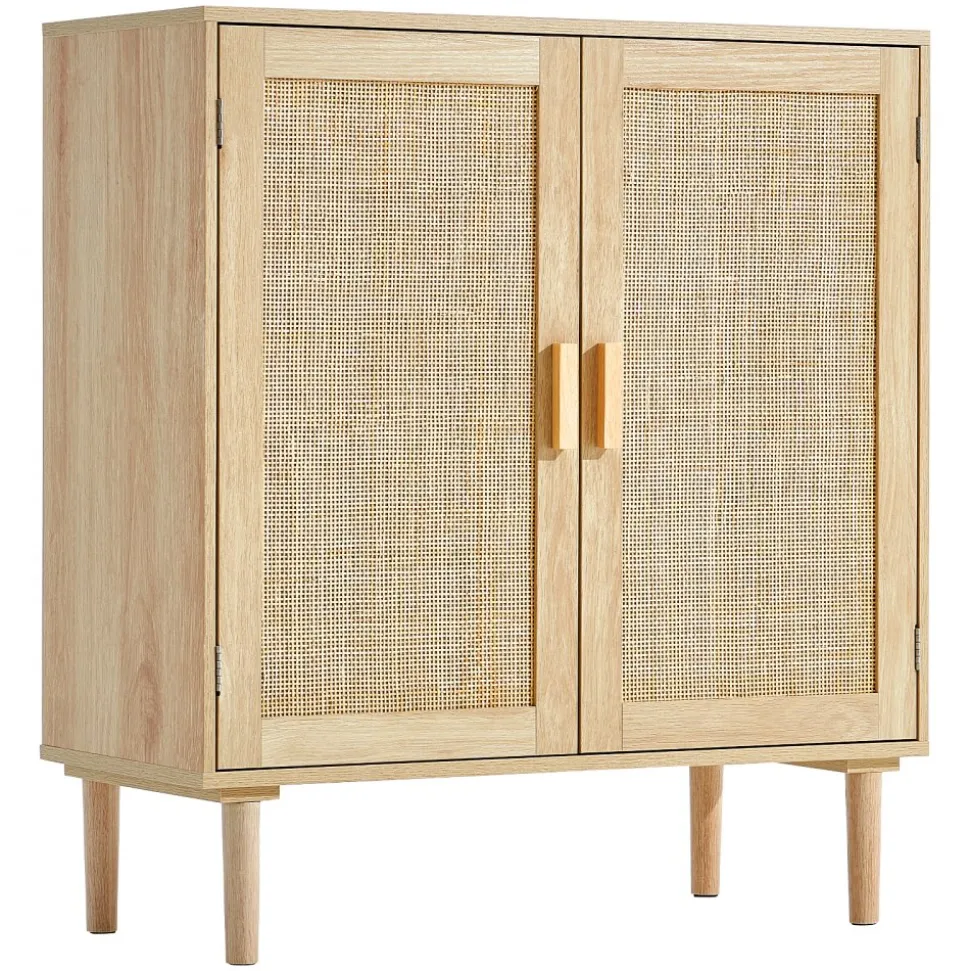 VEVOR Rattan Cabinet, Rattan Storage Cabinet with 2 Magnetic Doors and Adjustable Shelves, Sideboard Buffet Cabinet for Hallway, Entryway, Living Room, or Kitchen, Natural