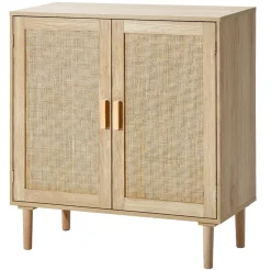 VEVOR Rattan Cabinet, Rattan Storage Cabinet with 2 Magnetic Doors and Adjustable Shelves, Sideboard Buffet Cabinet for Hallway, Entryway, Living Room, or Kitchen, Natural