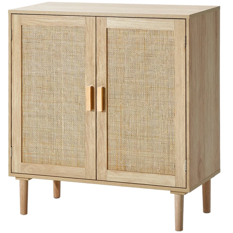 VEVOR Rattan Cabinet, Rattan Storage Cabinet with 2 Magnetic Doors and Adjustable Shelves, Sideboard Buffet Cabinet for Hallway, Entryway, Living Room, or Kitchen, Natural