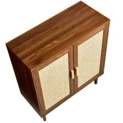 VEVOR Rattan Cabinet, Rattan Storage Cabinet with 2 Magnetic Doors and Adjustable Shelves, Accent Sideboard Buffet with Wooden Legs & Power Cord Hole for Hallway, Entryway, Living Room, Kitchen, Khaki