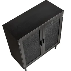 VEVOR Rattan Cabinet, Rattan Storage Cabinet with 2 Magnetic Doors and Adjustable Shelves, Accent Sideboard Buffet with Wooden Legs & Power Cord Hole for Hallway, Entryway, Living Room, Kitchen, Black