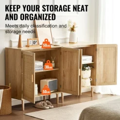 VEVOR Rattan Cabinet, Set of 2, Rattan Storage Cabinet with 4 Magnetic Doors and Adjustable Shelves, Sideboard Buffet Cabinet for Hallway, Entryway, Living Room, or Kitchen, Natural