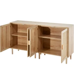 VEVOR Rattan Cabinet, Set of 2, Rattan Storage Cabinet with 4 Magnetic Doors and Adjustable Shelves, Sideboard Buffet Cabinet for Hallway, Entryway, Living Room, or Kitchen, Natural