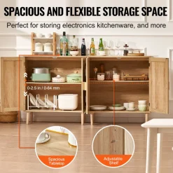 VEVOR Rattan Cabinet, Set of 2, Rattan Storage Cabinet with 4 Magnetic Doors and Adjustable Shelves, Sideboard Buffet Cabinet for Hallway, Entryway, Living Room, or Kitchen, Natural