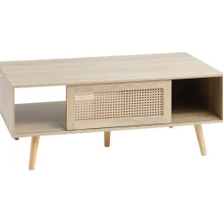 VEVOR Rattan Coffee Table, Mid Century Modern Coffee Table, Rectangle Wood Coffee Table, 42 Inch Modern Boho Style Two Layers Storage Coffee Table, for Living Room, Bedroom & Small Spaces