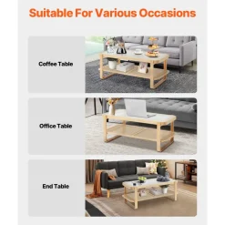 VEVOR Rattan Coffee Table, Rectangle Rattan Woven Wood Coffee Table with Tempered Glass Top, 45-Inch Modern Boho Storage Coffee Table with Natural Wood Legs, for Living Room, Bedroom & Small Spaces