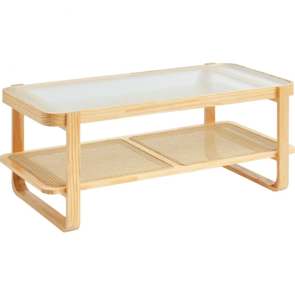 VEVOR Rattan Coffee Table, Rectangle Rattan Woven Wood Coffee Table with Tempered Glass Top, 45-Inch Modern Boho Storage Coffee Table with Natural Wood Legs, for Living Room, Bedroom & Small Spaces