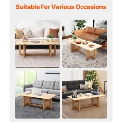 VEVOR Rattan Coffee Table, Rectangle Rattan Woven Wood Coffee Table with Rubber Wood Top, 47-Inch Modern Boho Storage Coffee Table with Natural Wood Legs, for Living Room, Bedroom & Small Spaces