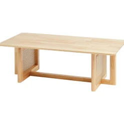 VEVOR Rattan Coffee Table, Rectangle Rattan Woven Wood Coffee Table with Rubber Wood Top, 47-Inch Modern Boho Storage Coffee Table with Natural Wood Legs, for Living Room, Bedroom & Small Spaces