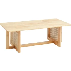 VEVOR Rattan Coffee Table, Rectangle Rattan Woven Wood Coffee Table with Rubber Wood Top, 47-Inch Modern Boho Storage Coffee Table with Natural Wood Legs, for Living Room, Bedroom & Small Spaces