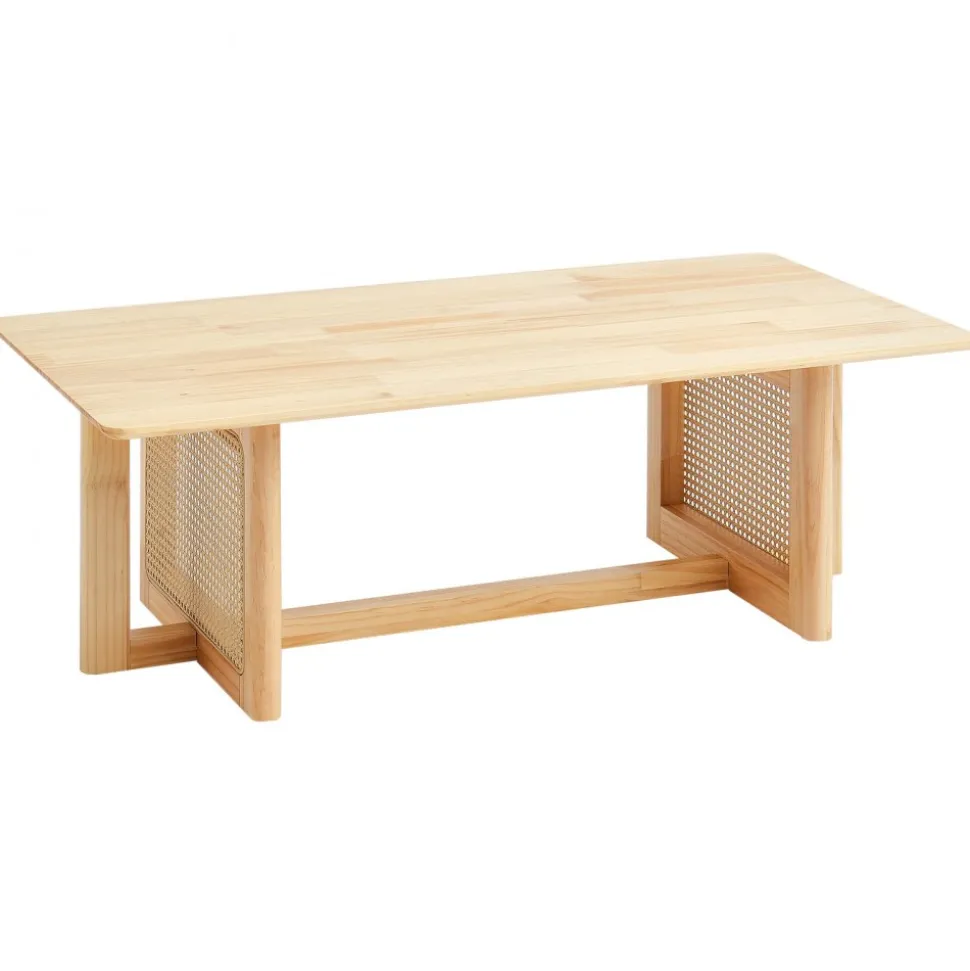 VEVOR Rattan Coffee Table, Rectangle Rattan Woven Wood Coffee Table with Rubber Wood Top, 47-Inch Modern Boho Storage Coffee Table with Natural Wood Legs, for Living Room, Bedroom & Small Spaces