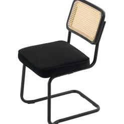VEVOR Rattan Dining Chairs Set of 2, Mid Century Modern Dining Chair, Upholstered Velvet Accent Chair with Rattan Back, Retro Dining Room Kitchen Chair for Living Room, Bedroom, Office (18.1 Inch)