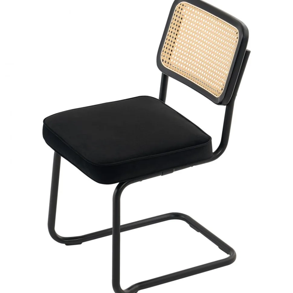 VEVOR Rattan Dining Chairs Set of 2, Mid Century Modern Dining Chair, Upholstered Velvet Accent Chair with Rattan Back, Retro Dining Room Kitchen Chair for Living Room, Bedroom, Office (18.1 Inch)