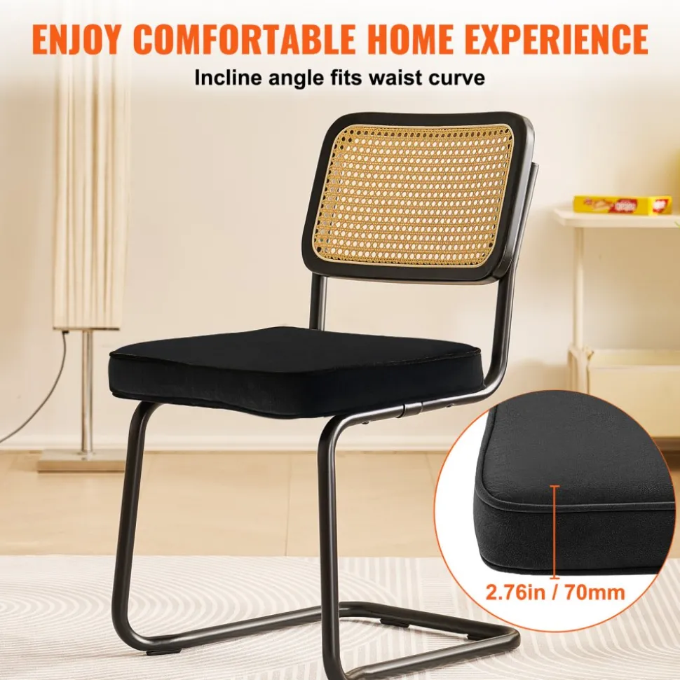 VEVOR Rattan Dining Chairs Set of 2, Mid Century Modern Dining Chair, Upholstered Velvet Accent Chair with Rattan Back, Retro Dining Room Kitchen Chair for Living Room, Bedroom, Office (18.1 Inch)