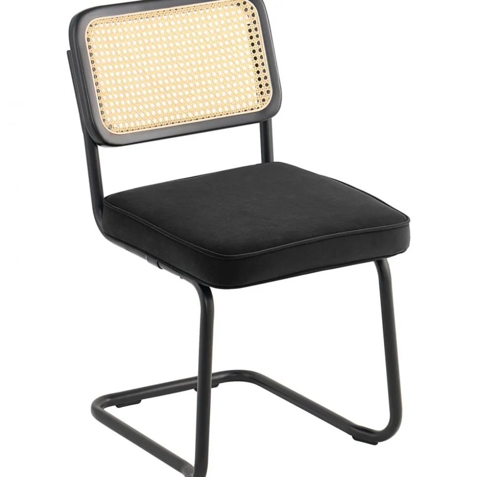 VEVOR Rattan Dining Chairs Set of 2, Mid Century Modern Dining Chair, Upholstered Velvet Accent Chair with Rattan Back, Retro Dining Room Kitchen Chair for Living Room, Bedroom, Office (18.1 Inch)