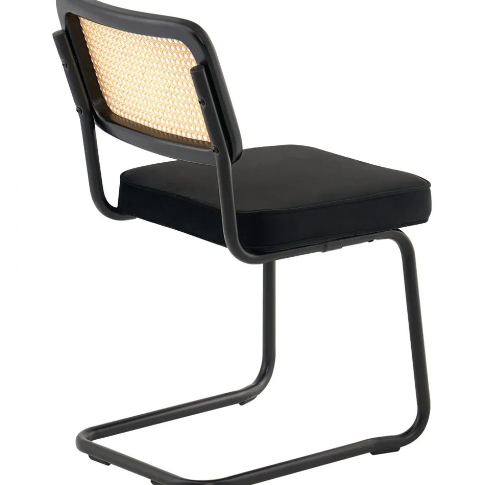 VEVOR Rattan Dining Chairs Set of 2, Mid Century Modern Dining Chair, Upholstered Velvet Accent Chair with Rattan Back, Retro Dining Room Kitchen Chair for Living Room, Bedroom, Office (18.1 Inch)