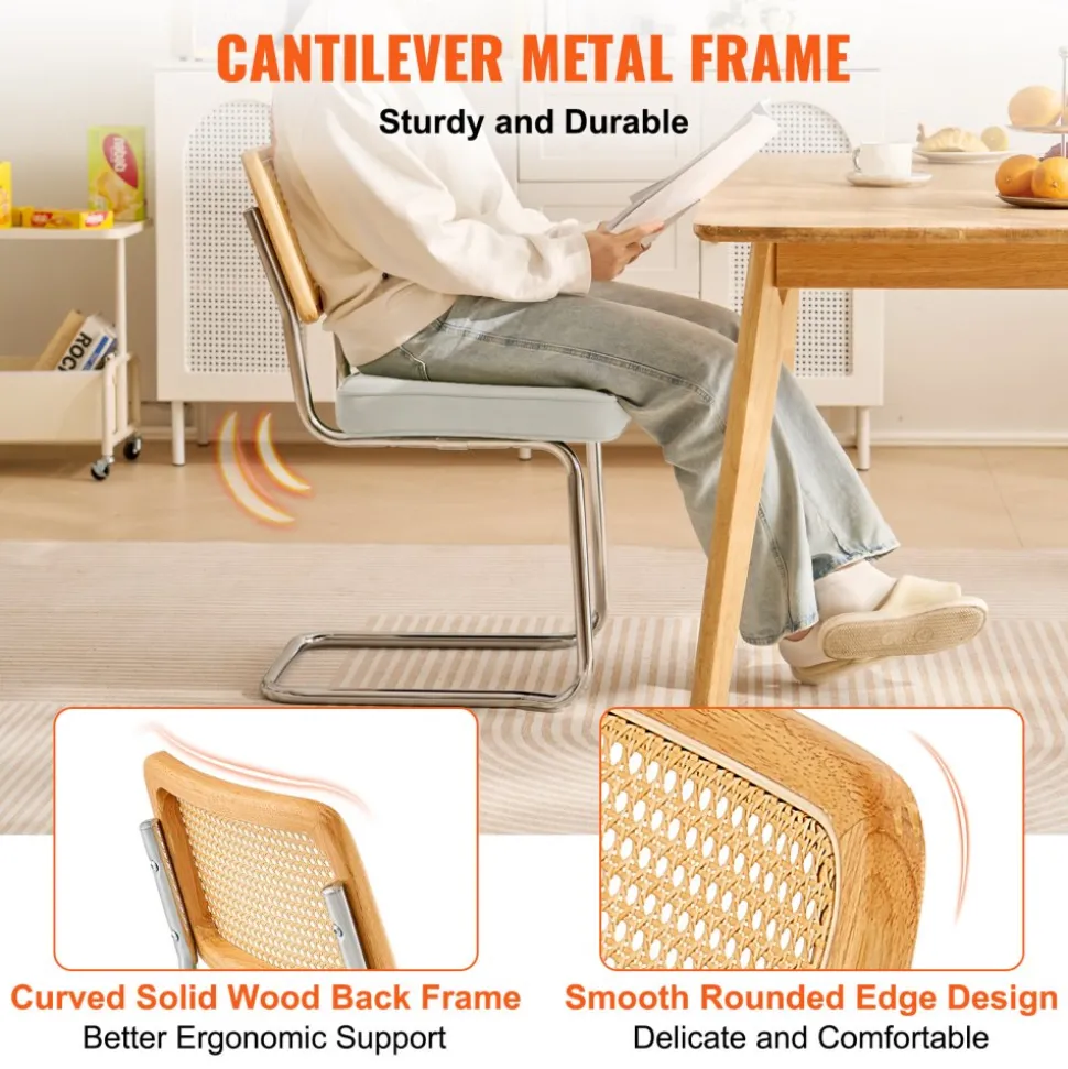 VEVOR Rattan Dining Chairs Set of 4, Mid Century Modern Dining Chair, Upholstered Velvet Accent Chair with Rattan Back, Retro Dining Room Kitchen Chair for Living Room, Bedroom, Office (18.1 Inch)