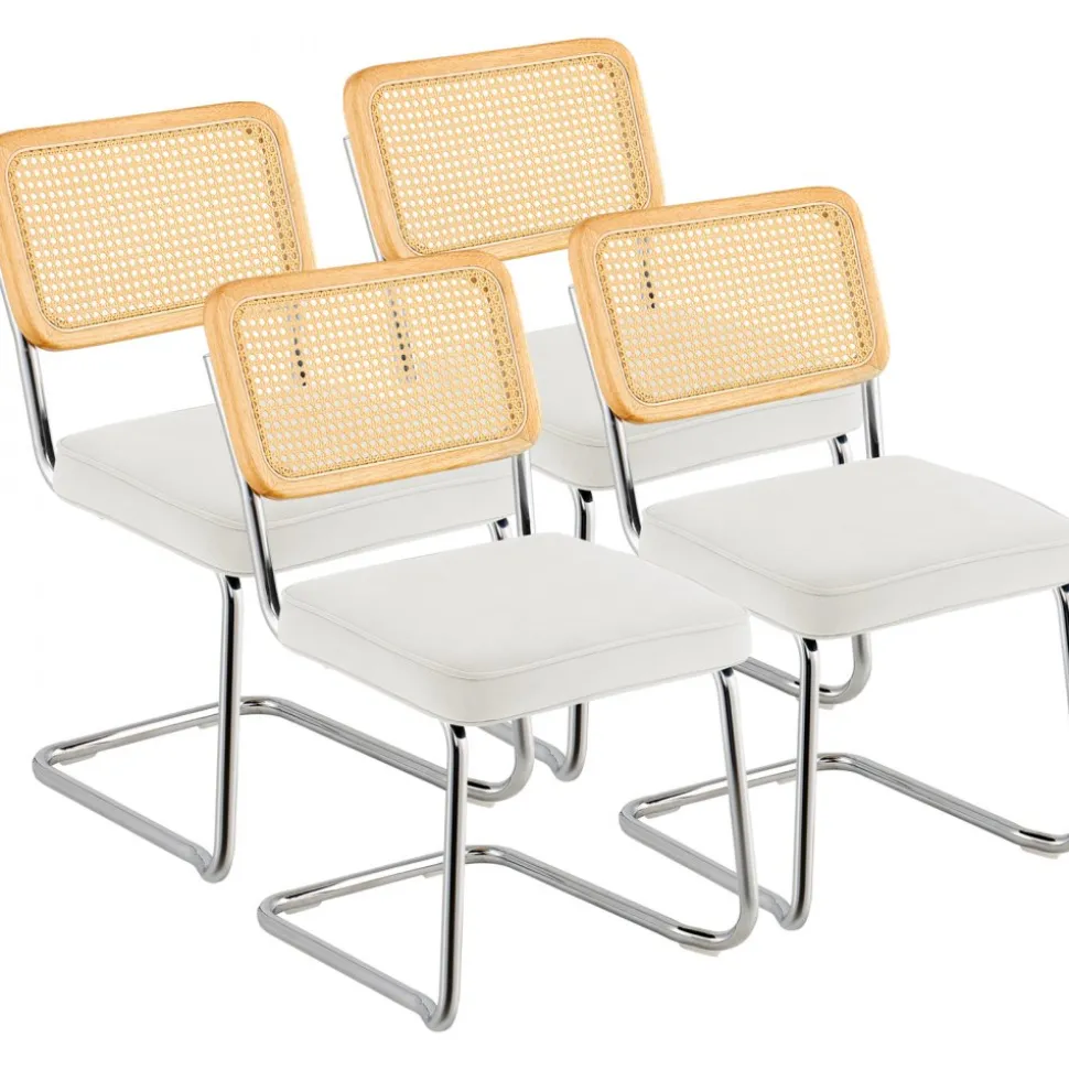 VEVOR Rattan Dining Chairs Set of 4, Mid Century Modern Dining Chair, Upholstered Velvet Accent Chair with Rattan Back, Retro Dining Room Kitchen Chair for Living Room, Bedroom, Office (18.1 Inch)