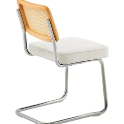 VEVOR Rattan Dining Chairs Set of 4, Mid Century Modern Dining Chair, Upholstered Velvet Accent Chair with Rattan Back, Retro Dining Room Kitchen Chair for Living Room, Bedroom, Office (18.1 Inch)