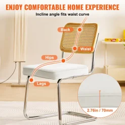 VEVOR Rattan Dining Chairs Set of 4, Mid Century Modern Dining Chair, Upholstered Velvet Accent Chair with Rattan Back, Retro Dining Room Kitchen Chair for Living Room, Bedroom, Office (18.1 Inch)