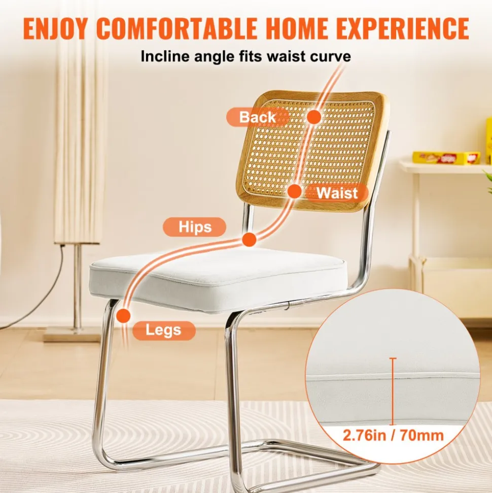 VEVOR Rattan Dining Chairs Set of 4, Mid Century Modern Dining Chair, Upholstered Velvet Accent Chair with Rattan Back, Retro Dining Room Kitchen Chair for Living Room, Bedroom, Office (18.1 Inch)