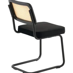 VEVOR Rattan Dining Chairs Set of 4, Mid Century Modern Dining Chair, Upholstered Velvet Accent Chair with Rattan Back, Retro Dining Room Kitchen Chair for Living Room, Bedroom, Office (18.1 Inch)