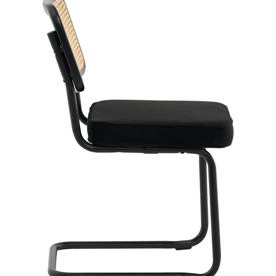 VEVOR Rattan Dining Chairs Set of 4, Mid Century Modern Dining Chair, Upholstered Velvet Accent Chair with Rattan Back, Retro Dining Room Kitchen Chair for Living Room, Bedroom, Office (18.1 Inch)