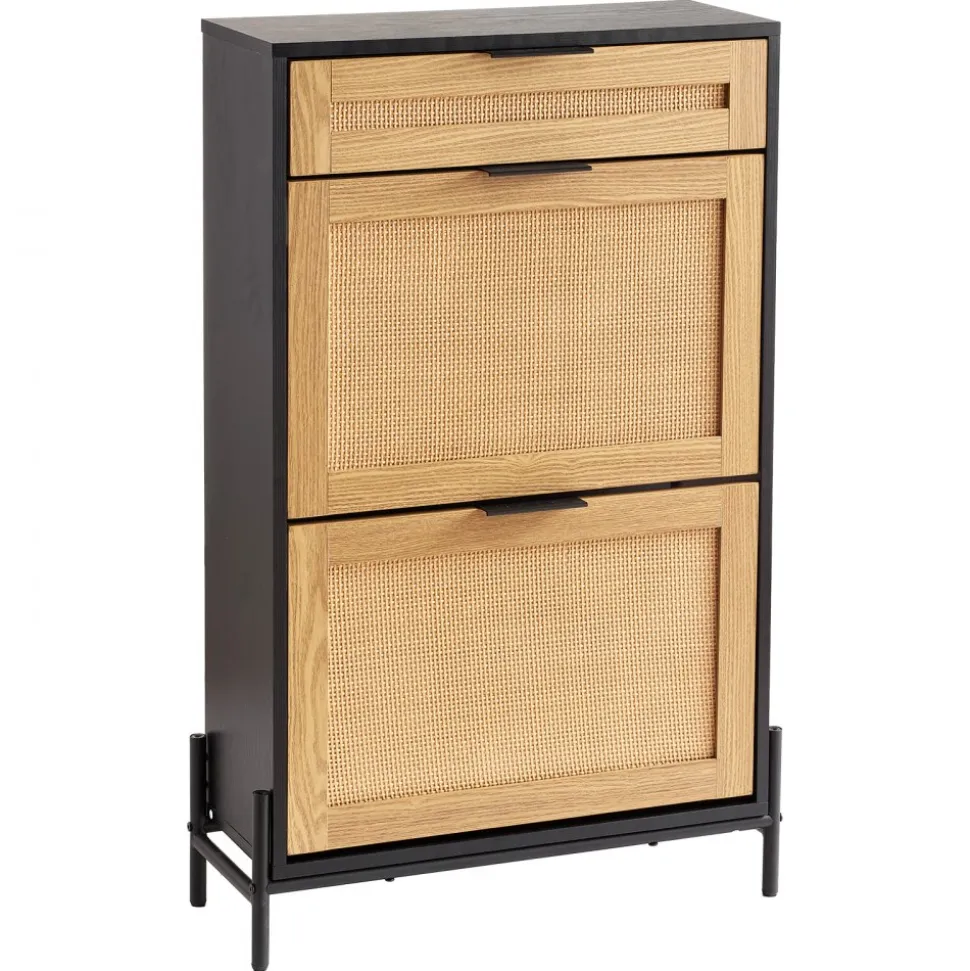 VEVOR Rattan Shoe Cabinet, Narrow Shoe Storage Organizer with 2 Flip Rattan Drawers & 1 Slide Drawer, Metal Legs, Slim Shoe Entryway Cabinet Ideal for Entryway, Closet, Hallway, Black