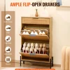 VEVOR Rattan Shoe Cabinet, Narrow Shoe Storage Organizer with 2 Flip Rattan Drawers & 1 Slide Drawer, Metal Legs, Slim Shoe Entryway Cabinet Ideal for Entryway, Closet, Hallway, Light Wood Color
