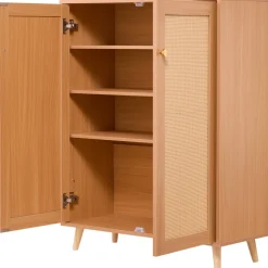VEVOR Rattan Shoe Cabinet, 5 Tiers Shoe Storage Organizer with 2 Doors and Adjustable Shelves, 40.35" Tall Rattan Shoe Storage Entryway Cabinet Ideal for Entryway, Closet, Hallway, Light Wood Color
