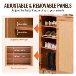 VEVOR Rattan Shoe Cabinet, 5 Tiers Shoe Storage Organizer with 2 Doors and Adjustable Shelves, 40.35" Tall Rattan Shoe Storage Entryway Cabinet Ideal for Entryway, Closet, Hallway, Light Wood Color
