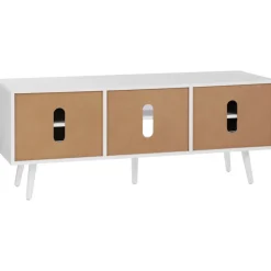 VEVOR Rattan TV Stand, Boho TV Cabinet for 55 inch TV, Mid Century Modern TV Stand, Rattan TV Console with Adjustable Shelfs for Living Room, Media Room, White