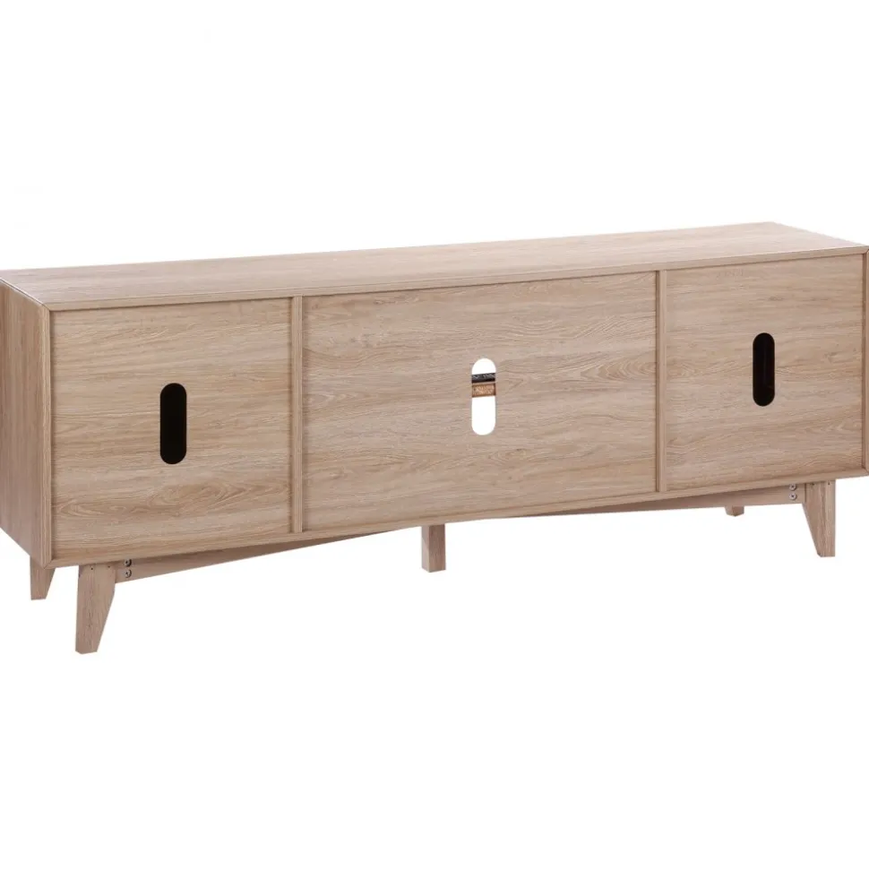 VEVOR Rattan TV Stand, Mid Century Modern TV Stand for 75 inch TV, Boho Rattan TV Cabinet with Build-in Socket and USB Ports, Adjustable Shelfs for Living Room, Media Room, Oak