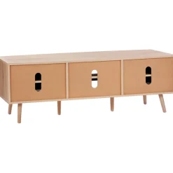 VEVOR Rattan TV Stand, Mid Century Modern TV Stand for 65 inch TV, Boho Rattan TV Cabinet with Build-in Socket and USB Ports, Adjustable Shelfs for Living Room, Media Room, Oak