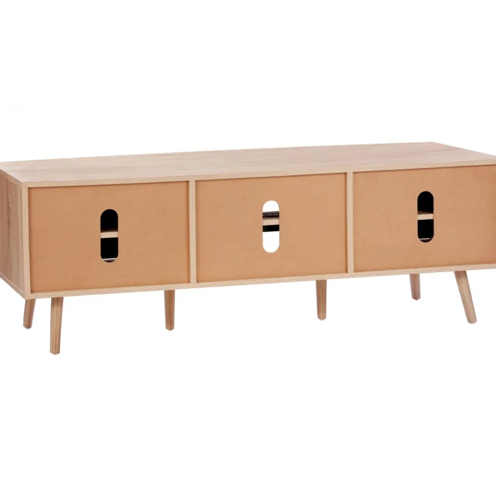 VEVOR Rattan TV Stand, Mid Century Modern TV Stand for 65 inch TV, Boho Rattan TV Cabinet with Build-in Socket and USB Ports, Adjustable Shelfs for Living Room, Media Room, Oak
