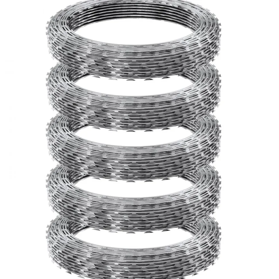 VEVOR Razor Wires, 246 ft Razor Barbed Wire, 5 Rolls Razor Wire Fencing Razor Fence, Razor Ribbon Barbed Wire Galvanized Razor Wire Fence, Rolls Razor for Garden