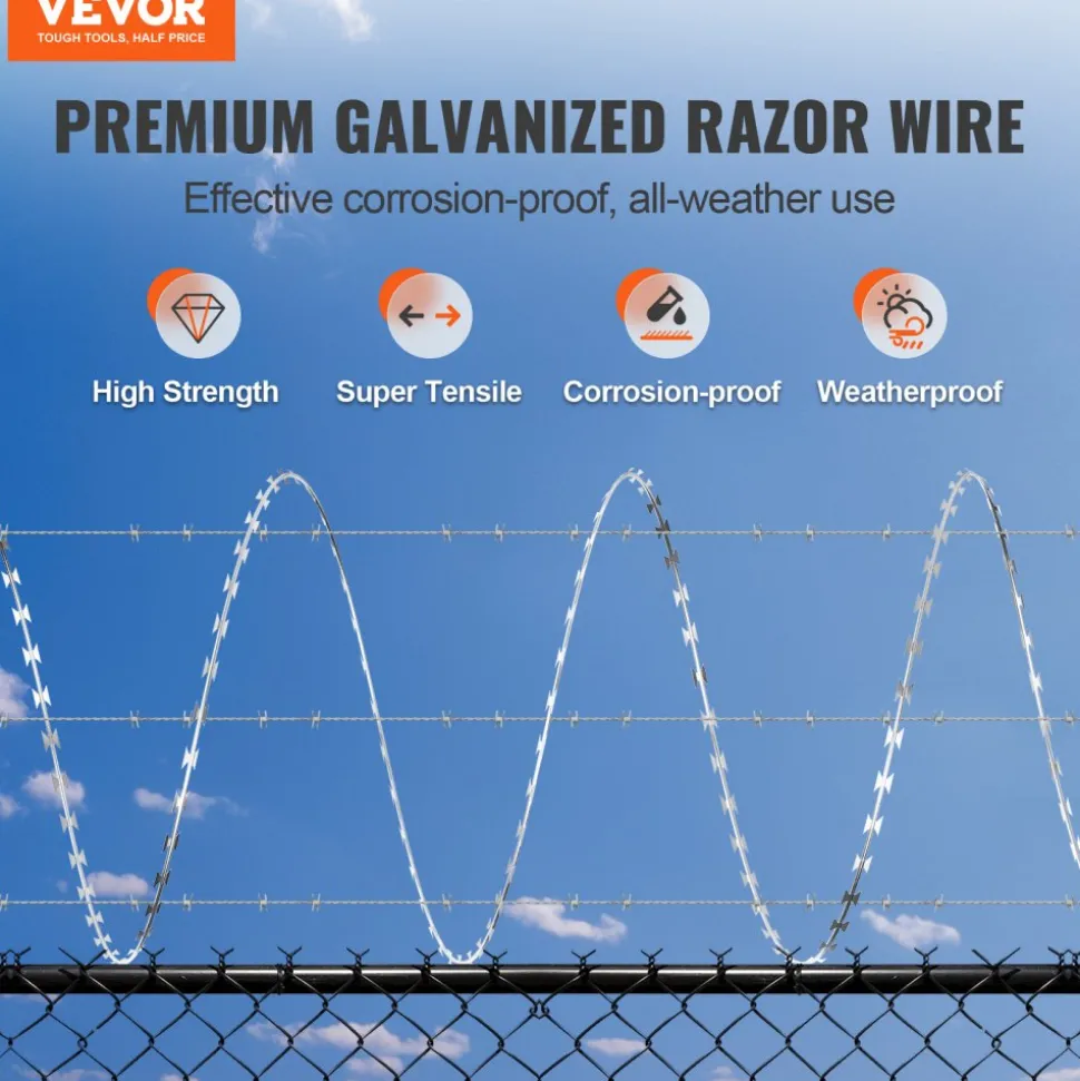 VEVOR Razor Wires, 246 ft Razor Barbed Wire, 5 Rolls Razor Wire Fencing Razor Fence, Razor Ribbon Barbed Wire Galvanized Razor Wire Fence, Rolls Razor for Garden