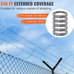 VEVOR Razor Wires, 246 ft Razor Barbed Wire, 5 Rolls Razor Wire Fencing Razor Fence, Razor Ribbon Barbed Wire Galvanized Razor Wire Fence, Rolls Razor for Garden