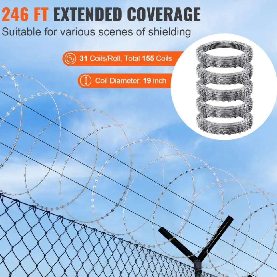 VEVOR Razor Wires, 246 ft Razor Barbed Wire, 5 Rolls Razor Wire Fencing Razor Fence, Razor Ribbon Barbed Wire Galvanized Razor Wire Fence, Rolls Razor for Garden