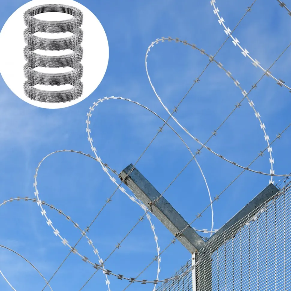 VEVOR Razor Wires, 246 ft Razor Barbed Wire, 5 Rolls Razor Wire Fencing Razor Fence, Razor Ribbon Barbed Wire Galvanized Razor Wire Fence, Rolls Razor for Garden