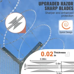 VEVOR Razor Wires, 147 ft Razor Barbed Wire, 3 Rolls Razor Wire Fencing Razor Fence, Razor Ribbon Barbed Wire Galvanized Razor Wire Fence, Rolls Razor for Garden