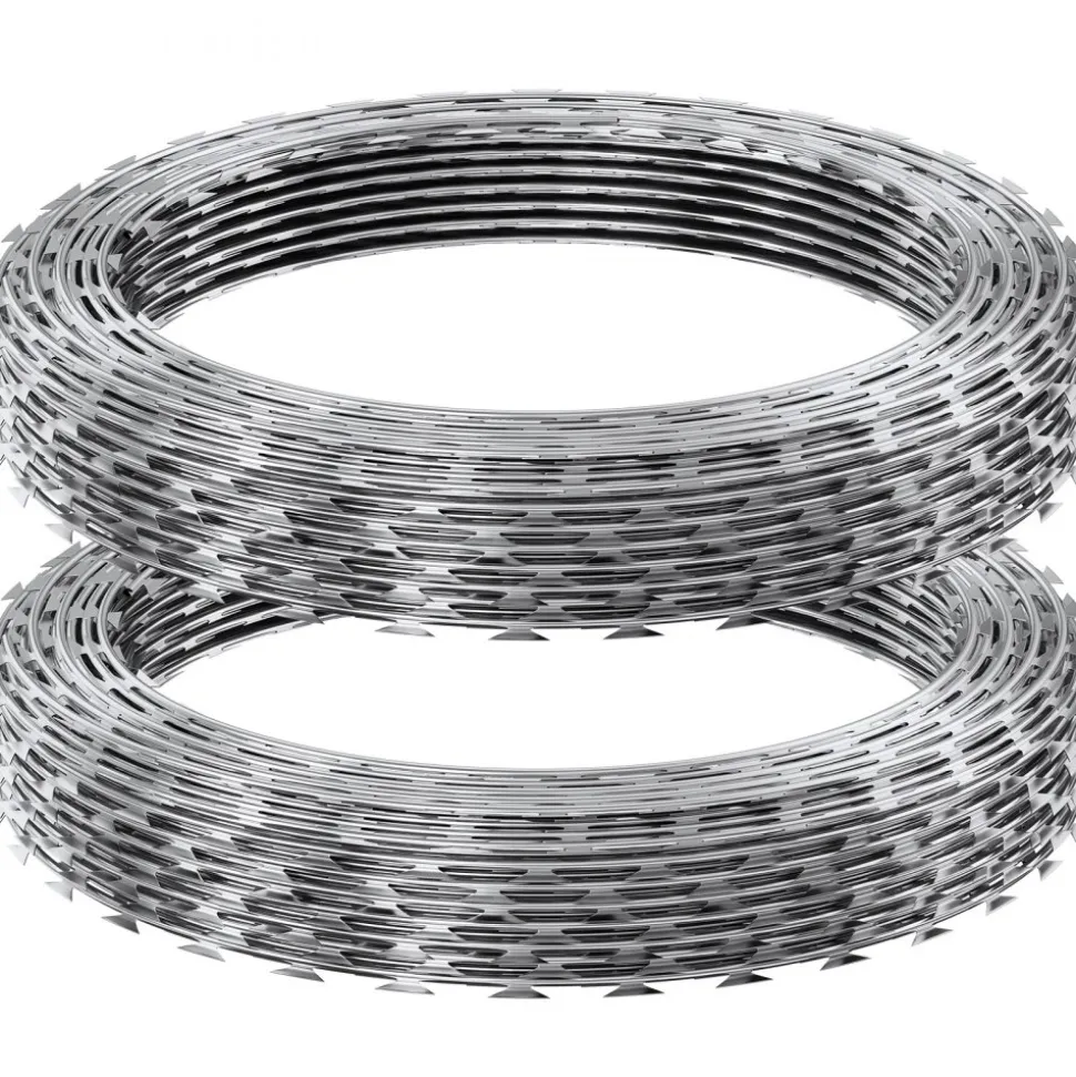 VEVOR Razor Wires, 98 ft Razor Barbed Wire, 2 Rolls Razor Wire Fencing Razor Fence, Razor Ribbon Barbed Wire Galvanized Razor Wire Fence, Rolls Razor for Garden