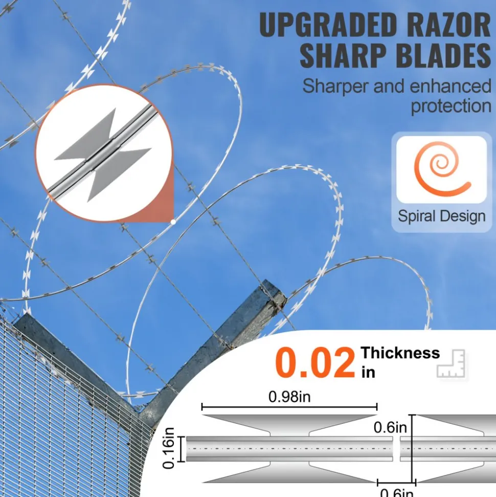 VEVOR Razor Wires, 98 ft Razor Barbed Wire, 2 Rolls Razor Wire Fencing Razor Fence, Razor Ribbon Barbed Wire Galvanized Razor Wire Fence, Rolls Razor for Garden