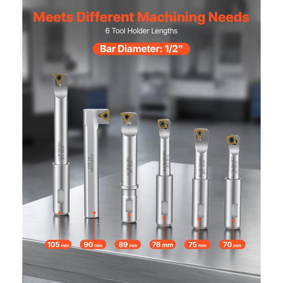 VEVOR R8 Boring Head 2-Inch Indexable 8 Piece Boring Bar Set with R8 Shank, for Milling Machine Drill Press, 7/16" to 4-1/2", Precision Bore Diameter Adjustment, Hardened & Ground, Labeled Storage Box