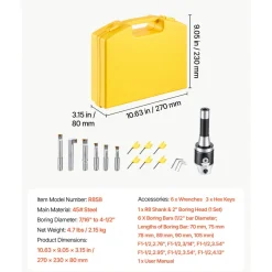 VEVOR R8 Boring Head 2-Inch Indexable 8 Piece Boring Bar Set with R8 Shank, for Milling Machine Drill Press, 7/16" to 4-1/2", Precision Bore Diameter Adjustment, Hardened & Ground, Labeled Storage Box