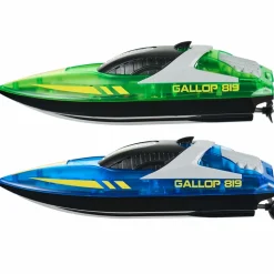 VEVOR RC Boat, 2 Pack 2.4GHz 12 km/h, Remote Control Boat for Pools & Lakes, Racing Boat with LED Light, 4 Rechargeable Batteries, Whole Body Waterproof, Gift for Adults Boys & Girls, Blue & Green
