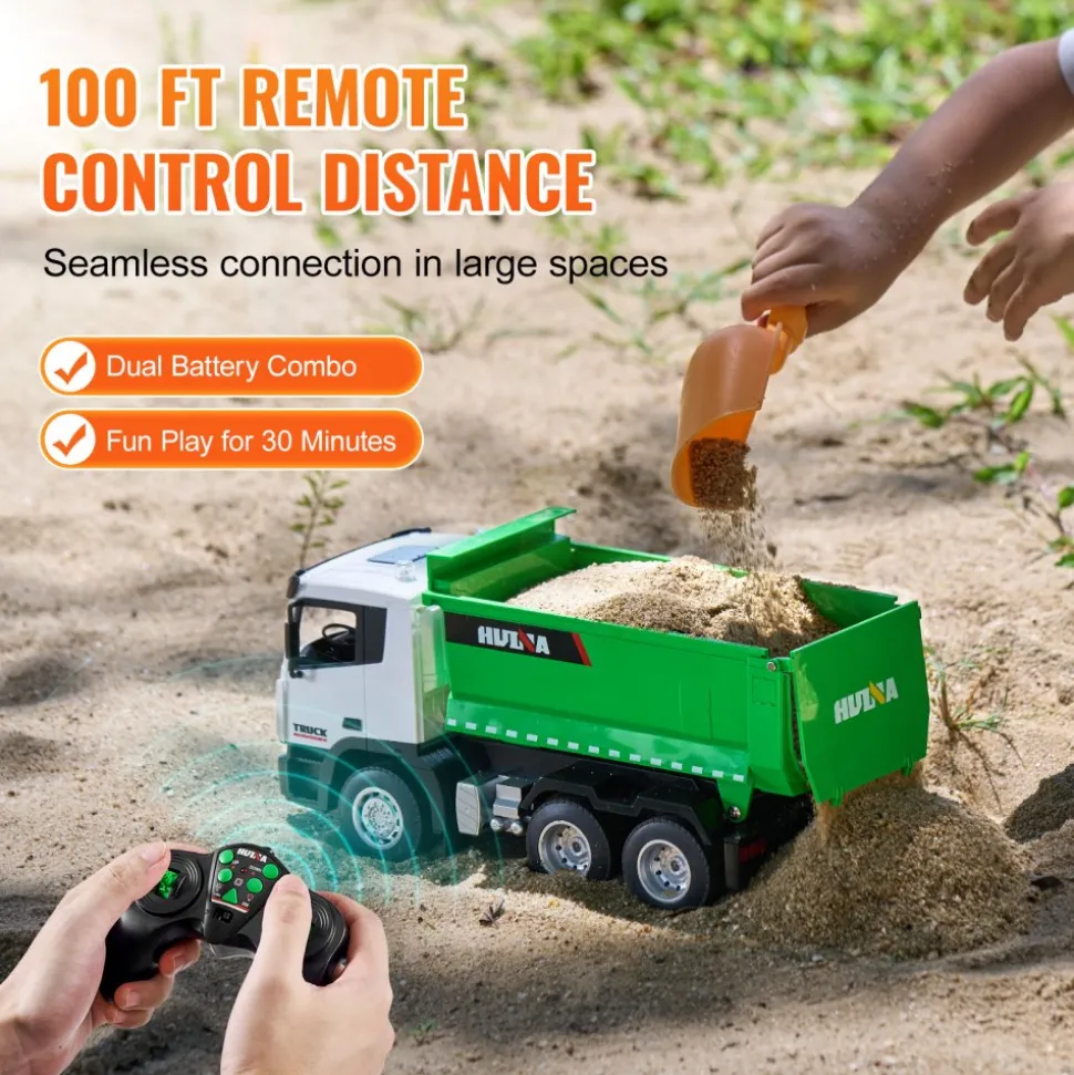 VEVOR RC Dump Truck Toy, 9-Channel 1:18 Scale, Remote Control Dump Truck RC Construction Vehicle Truck Toy with Light & 2 Rechargeable Batteries Birthday Gift for Toddlers Kids Boys and Girls Age 8+