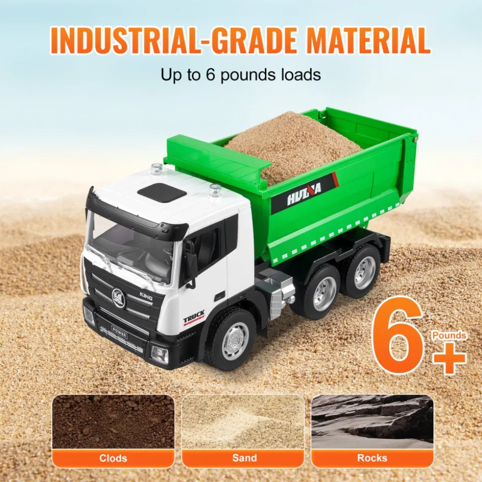 VEVOR RC Dump Truck Toy, 9-Channel 1:18 Scale, Remote Control Dump Truck RC Construction Vehicle Truck Toy with Light & 2 Rechargeable Batteries Birthday Gift for Toddlers Kids Boys and Girls Age 8+