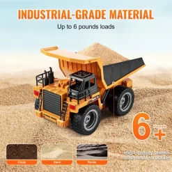 VEVOR RC Dump Truck Toy, 9-Channel 1:18 Scale, Remote Control Dump Truck RC Construction Vehicle Truck Toy with Metal Bed & Light, 2 Rechargeable Batteries for Toddlers Kids Boys and Girls Age 8+